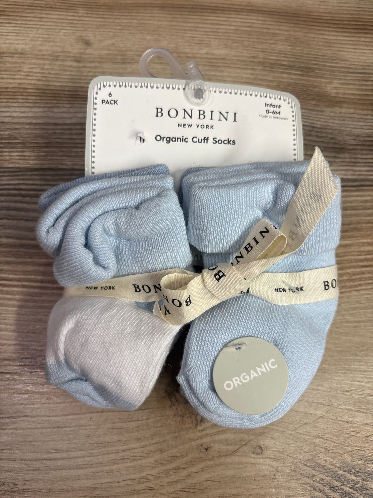 NEW Bonbini 6pk Organic Cuff Socks Blue sz 0-6m
