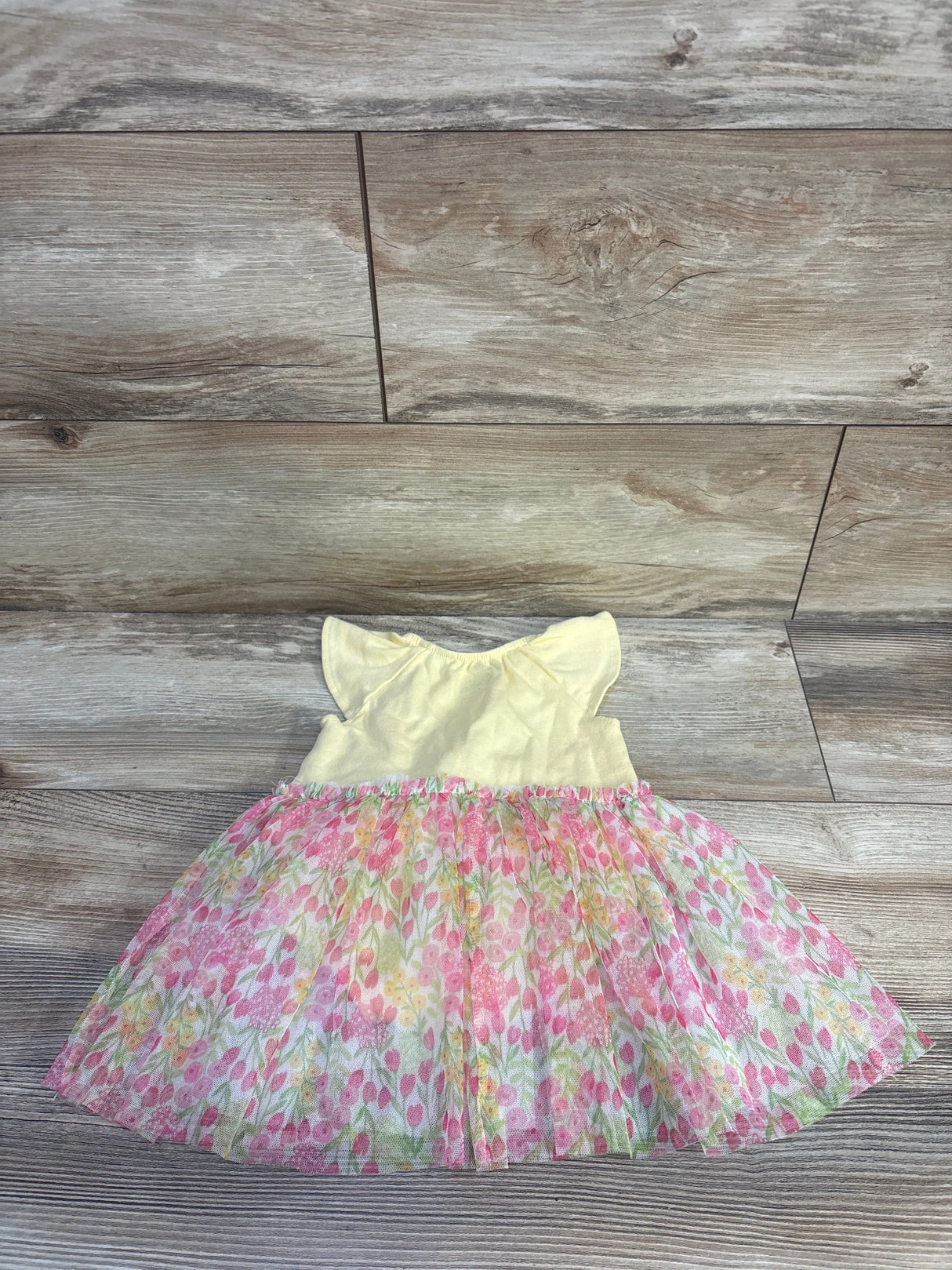 Kids Headquarters 1pc Floral Tulle Overlay Dress Yellow sz 9m
