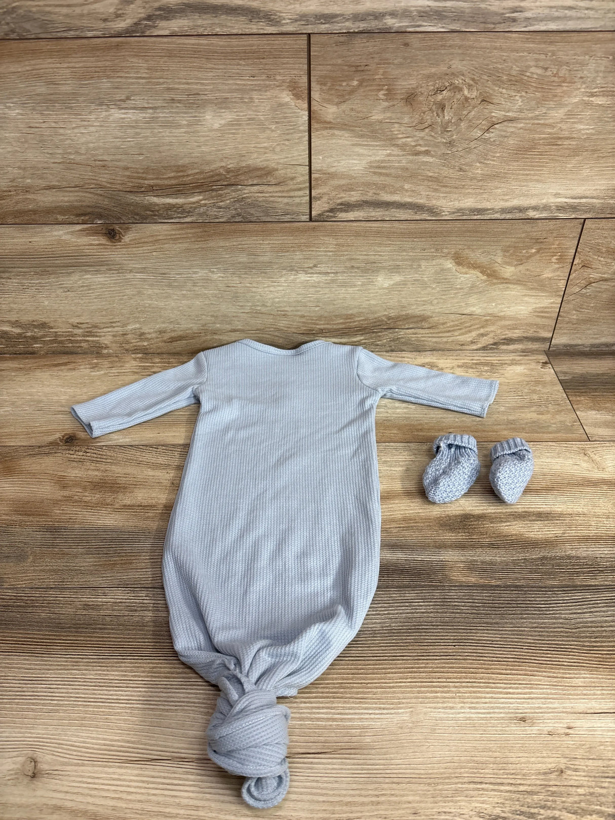 Toby 2pc Waffle Knit Sleep Gown & Booties Blue sz Newborn
