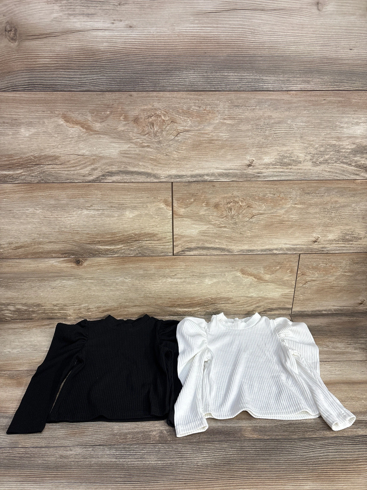 Shein 2pk Ribbed Puff Sleeve Shirts Black sz 12-18m