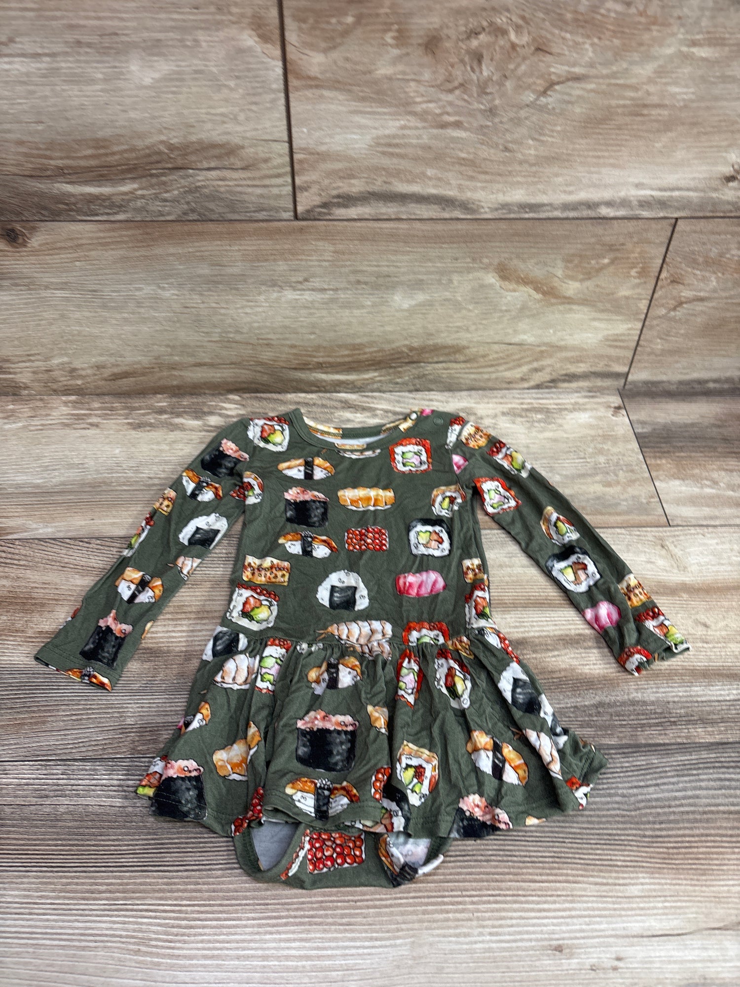 Posh P. Bamboo Sushi Twirl Skirt Bodysuit Dress Green sz 12-18m