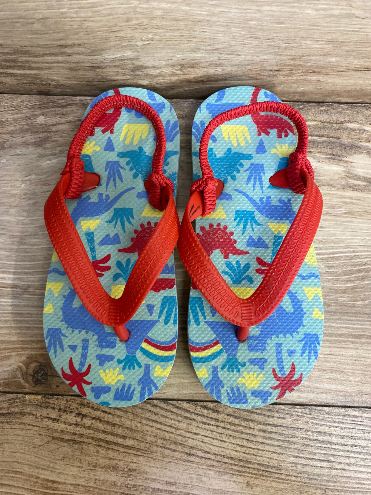 Cat & Jack Dino Flip Flops Red sz 9-10c