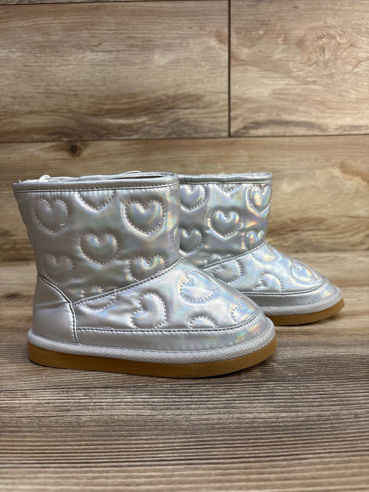 NEW Old Navy Faux-Fur Lined Metallic Quilted Boots, Silver sz 10c