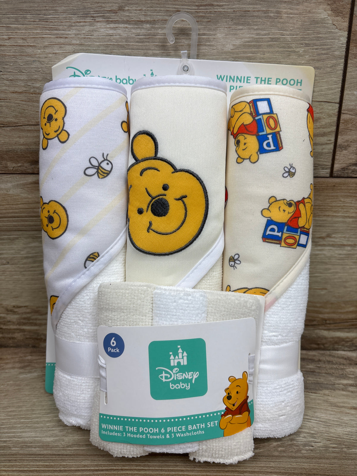 NEW Disney Baby Winnie The Pooh 6pc Bath Towel Set