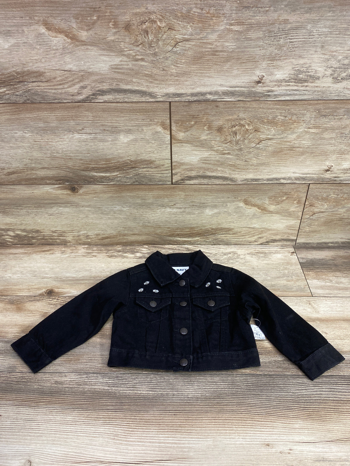 NEW Old Navy Cropped Embroidered Trucker Jean Jacket Black sz 18-24m