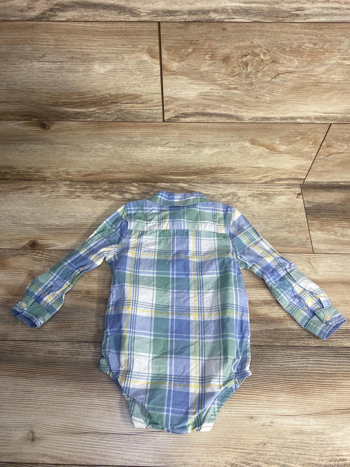 OshKosh Plaid Button Up Bubble Romper Blue sz 24m