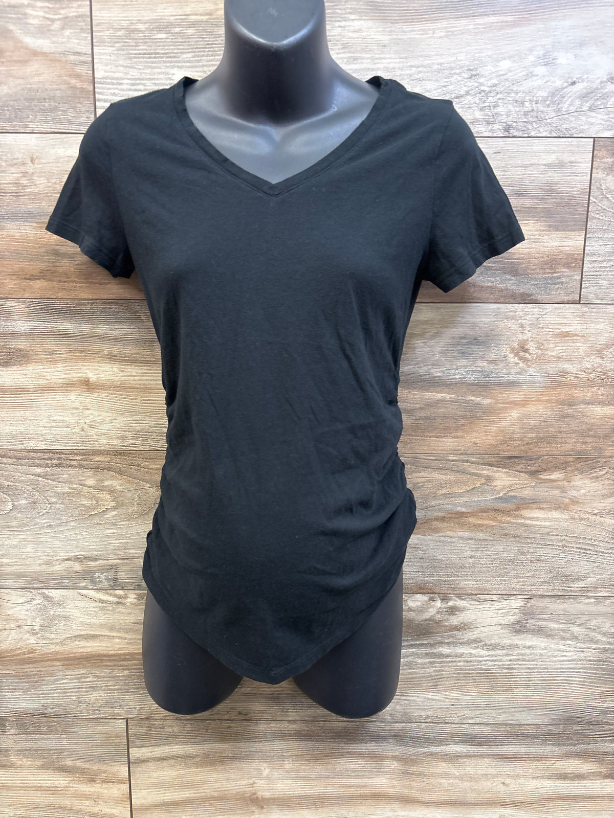 Isabel Maternity Ruched V-Neck Shirt Black sz Small