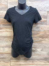 Isabel Maternity Ruched V-Neck Shirt Black sz Small