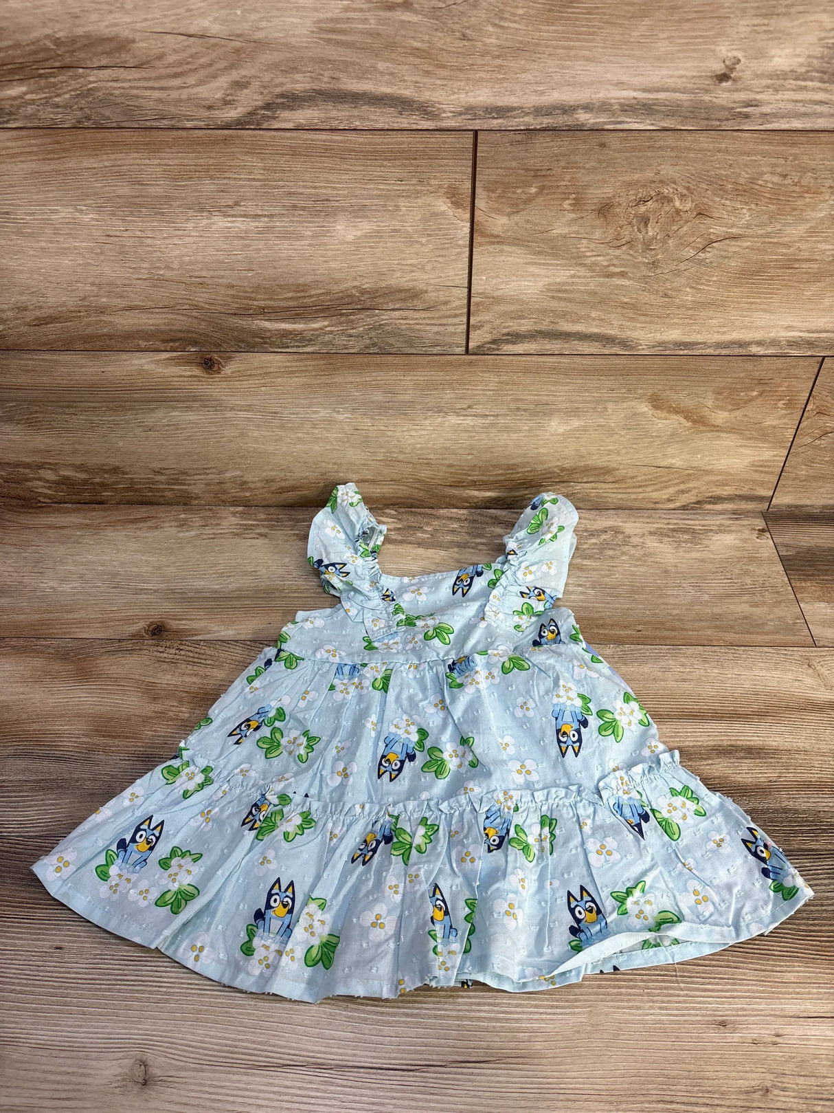 NEW Bluey Swiss Dot Floral Dress Light Blue sz 18m