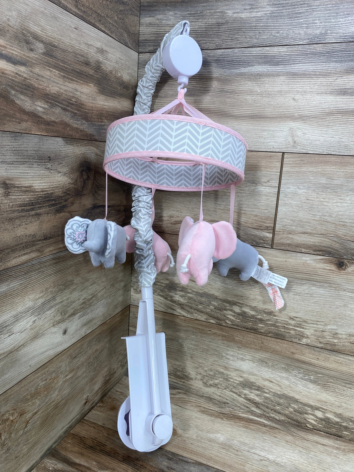 The Peanutshell Pink/Grey Elephant Musical Crib Mobile