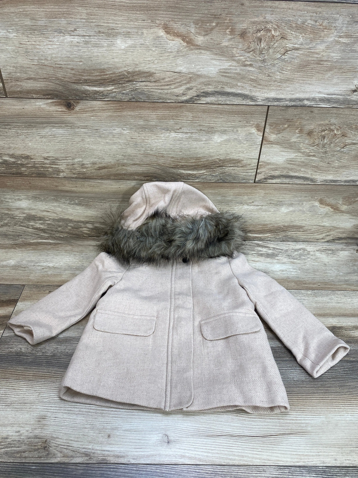 Zara Girls Hooded Wool Coat Beige sz 5T