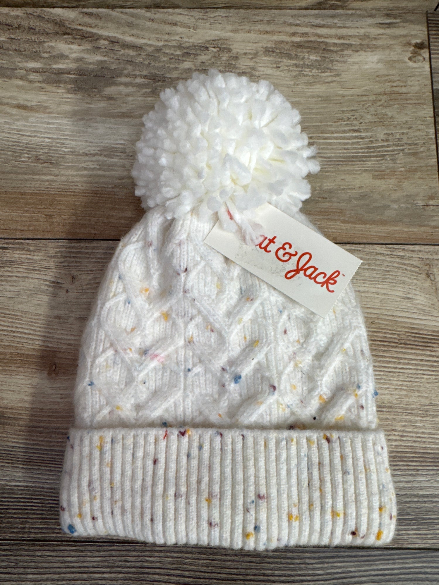 NEW Cat & Jack Cable Knit Beanie w/ Pom Pom White sz 2-5T