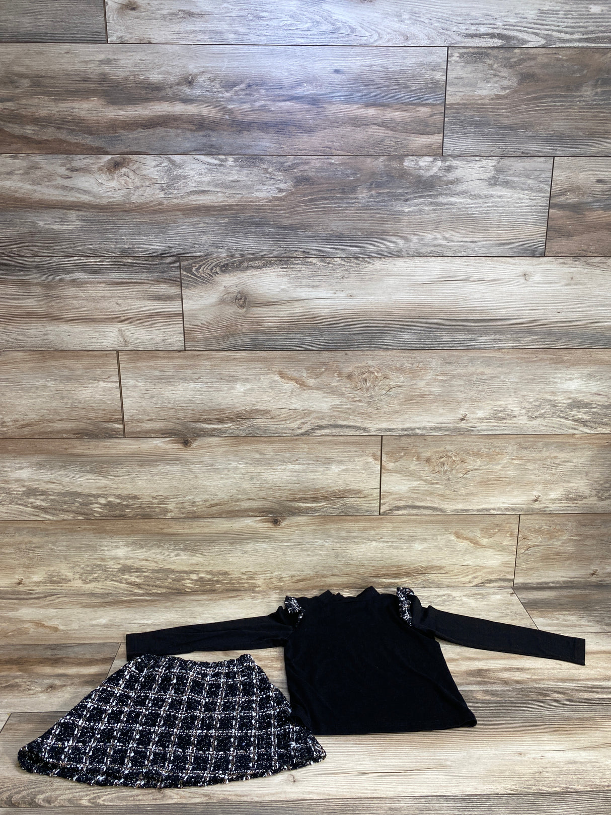 2pc Long Sleeve Shirt & Tweed Skirt Set Black sz 5-6