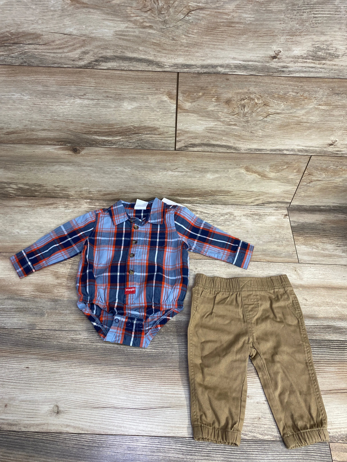 NEW Wrangler 2pc Plaid Bodysuit & Pants Set Blue sz 9m