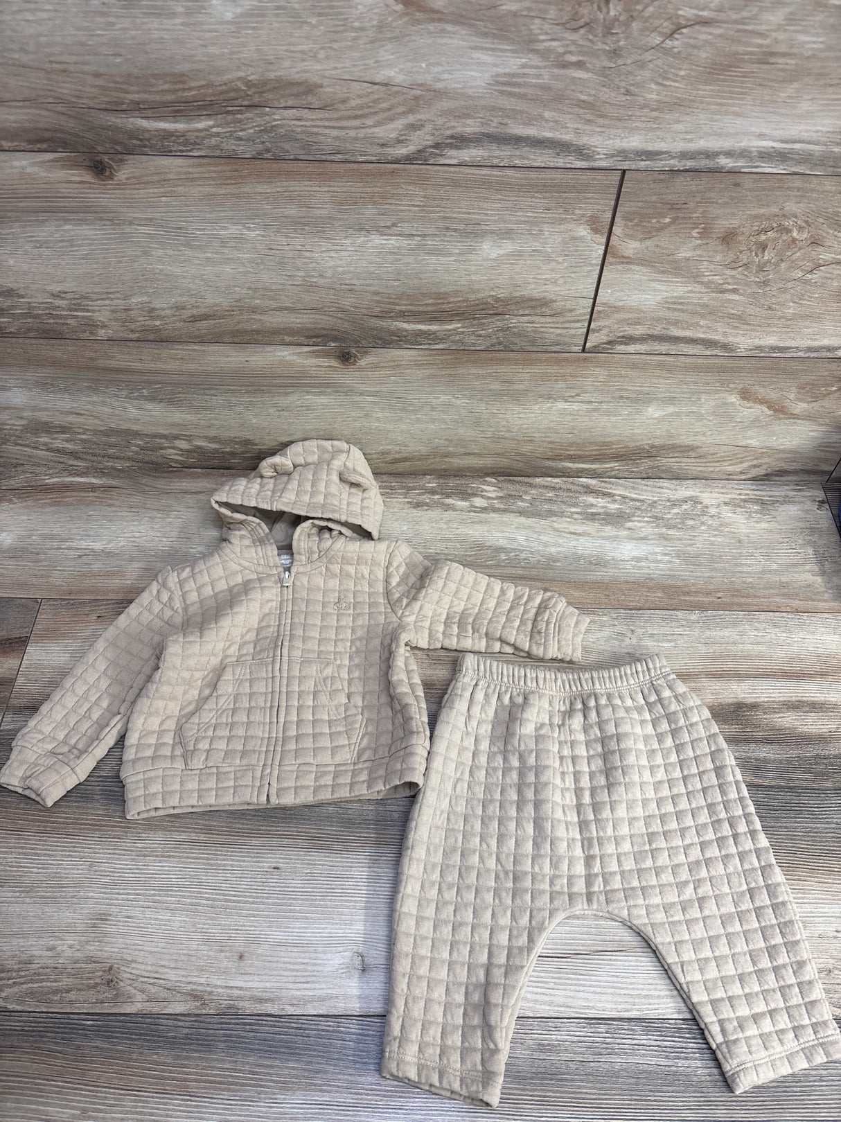 Baby Gap 2pc Quilted Bear Full Zip Hoodie & Joggers Set Tan sz 6-12m