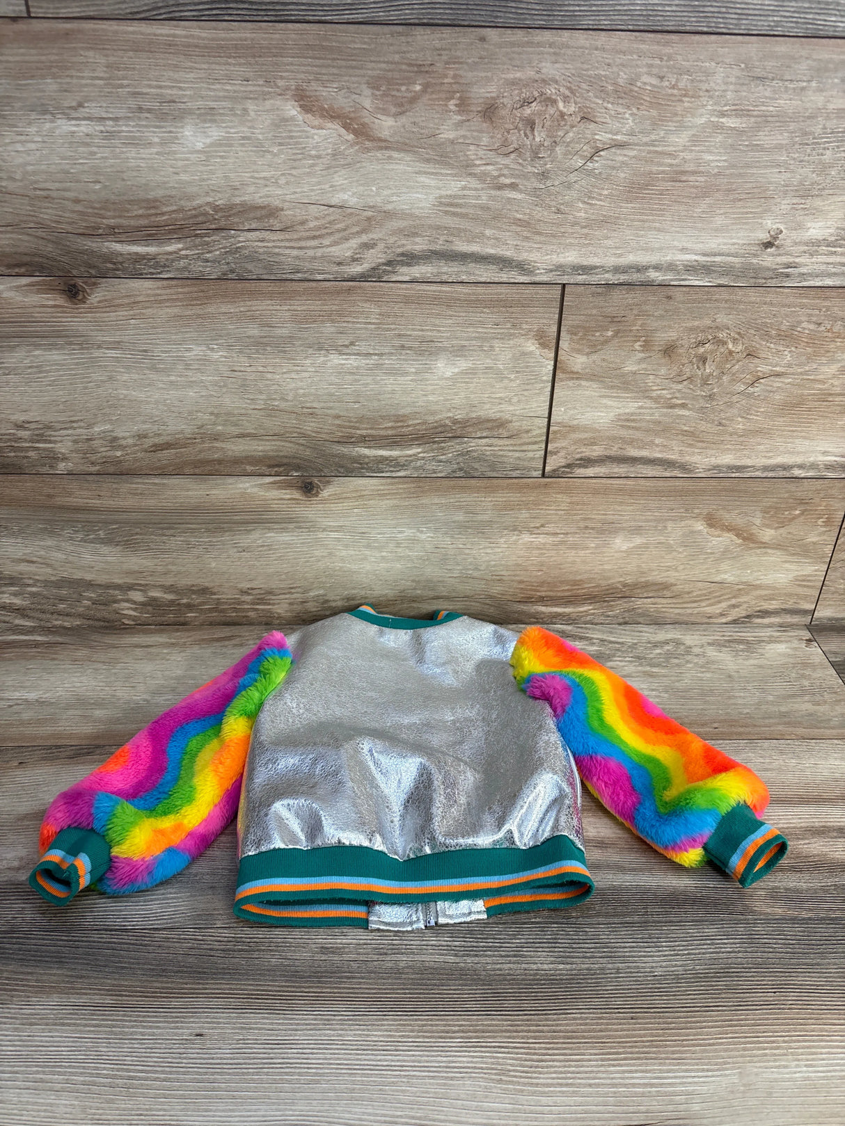 Hannah Banana Smile Faux-fur Bomber Jacket In Silver Multi sz 3T - Me n Mommy To Be