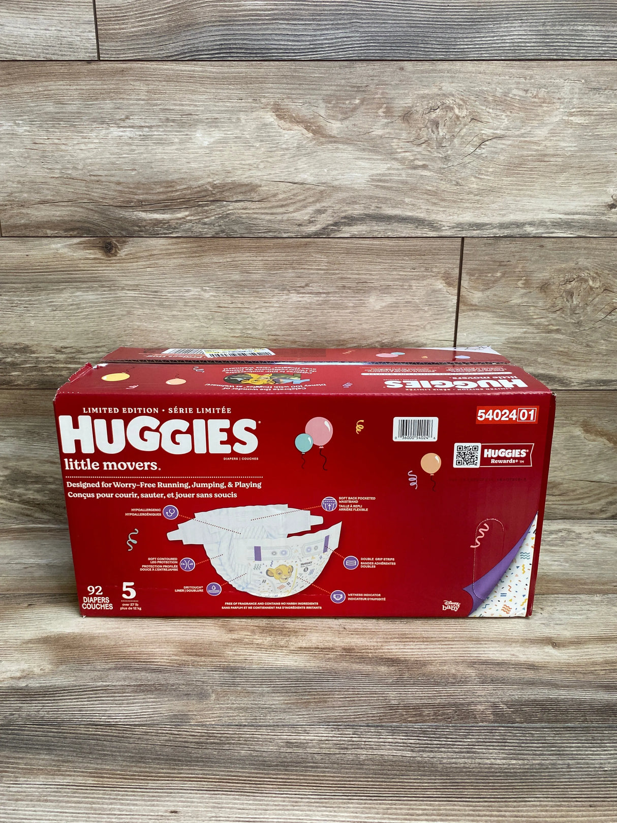 NEW Box of Huggies Little Movers Baby Disposable Diapers 92ct, Size 5