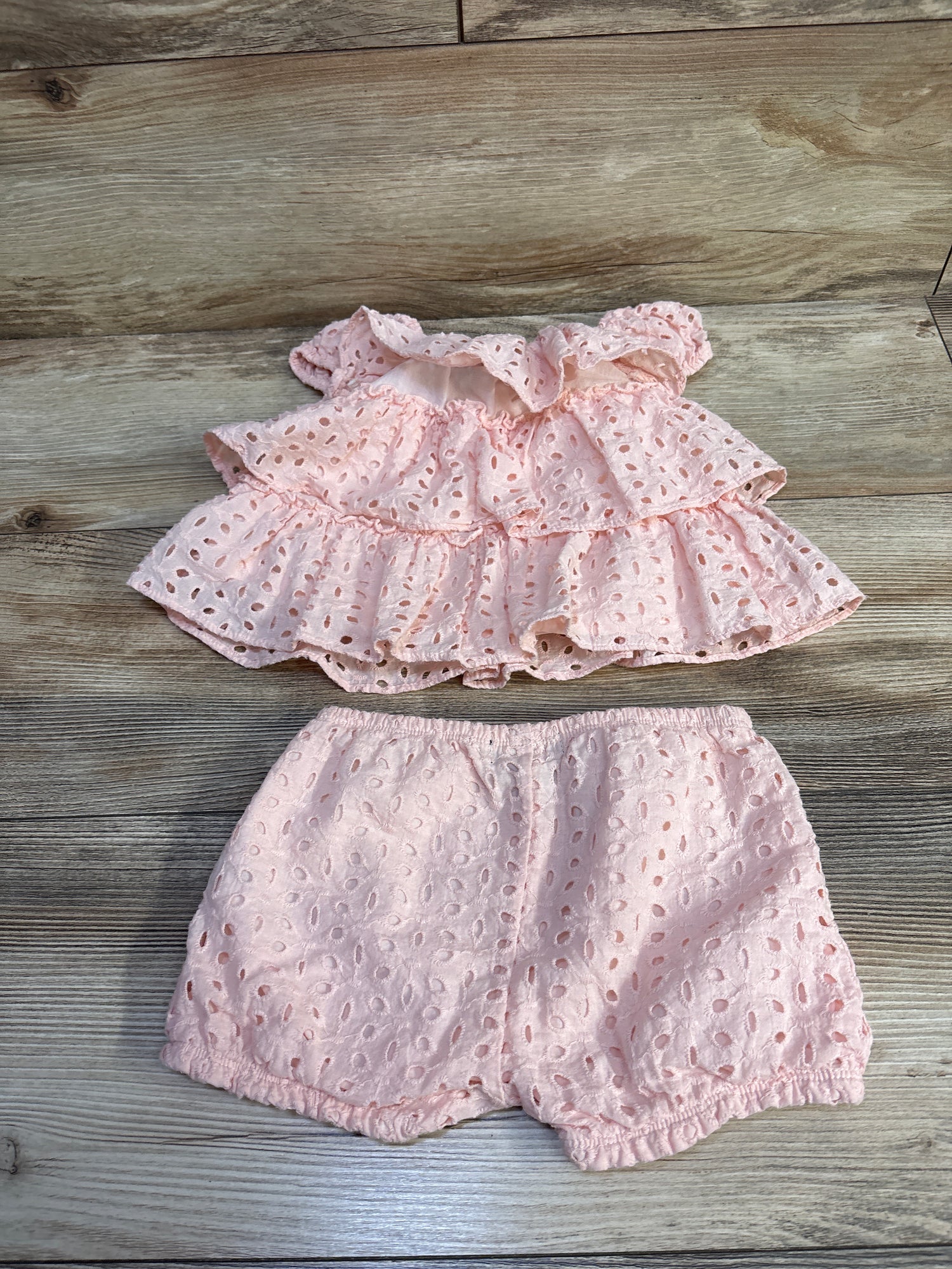 7 For All Mankind 2pc Eyelet Top & Shorts Set Pink sz 18m