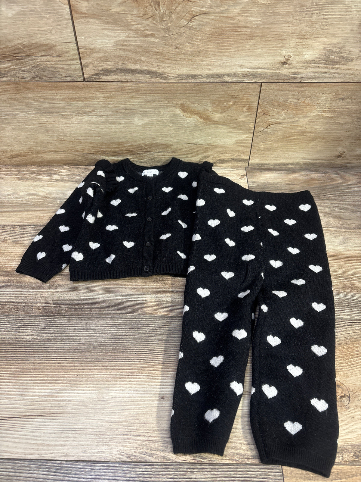 Btween Baby 2pc Knit Button-Up Sweater & Pants Set Black sz 2T