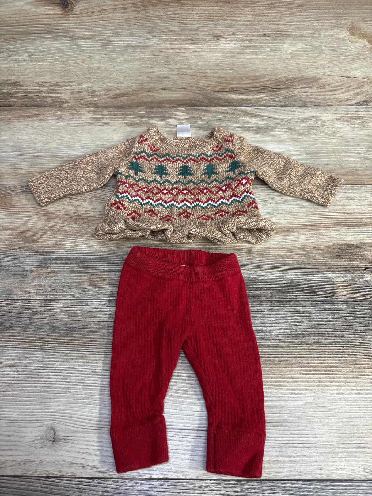 Carter's 2pc Chunky Knit Christmas Sweater & Pants Brown sz Newborn