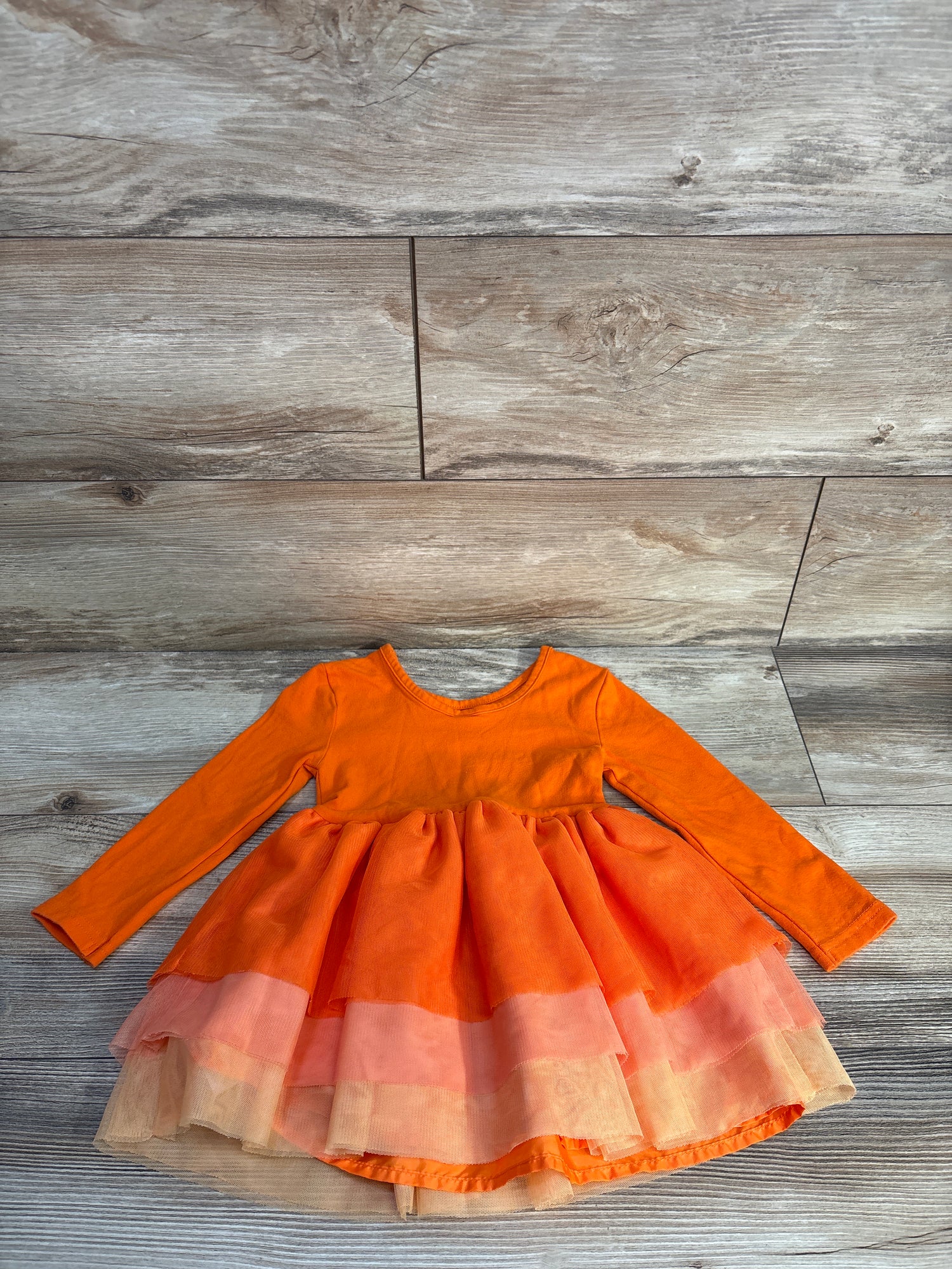 Old Navy Fit & Flare Long Sleeve Tutu Pumpkin Dress Orange sz 2T