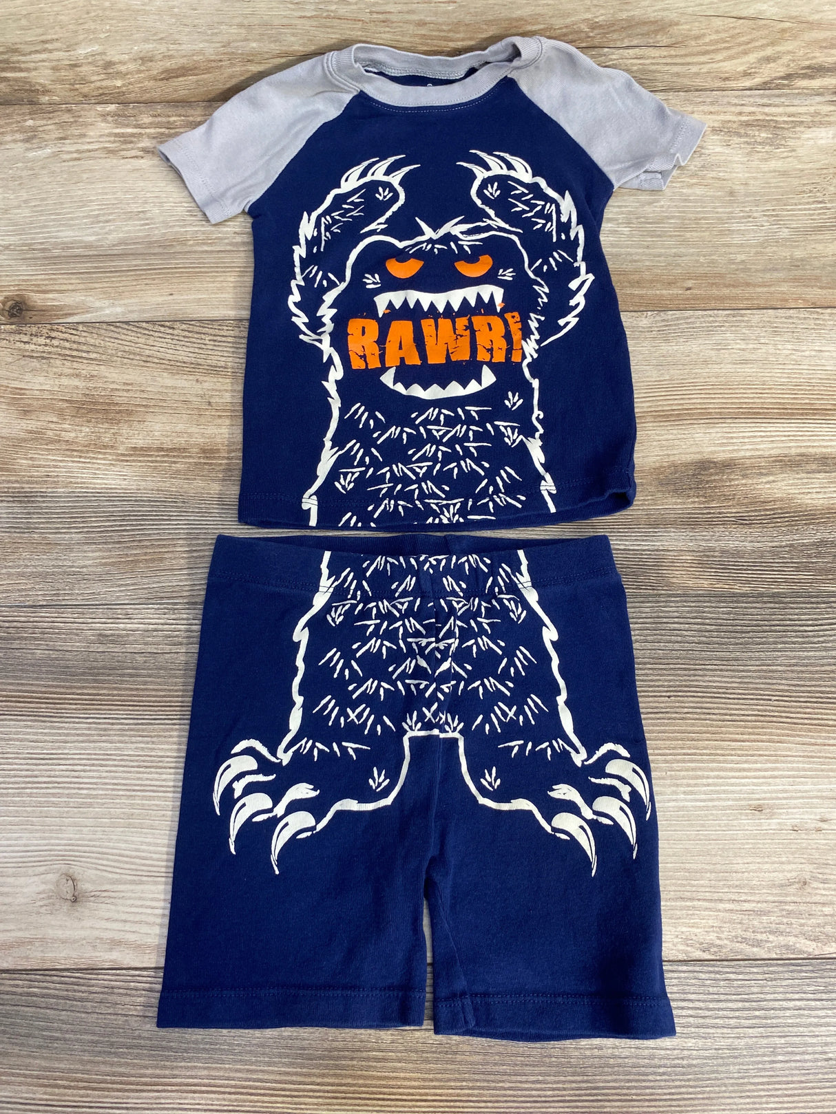 Member's Mark 2pc Rawr! Pajama Set Grey/Navy sz 4T
