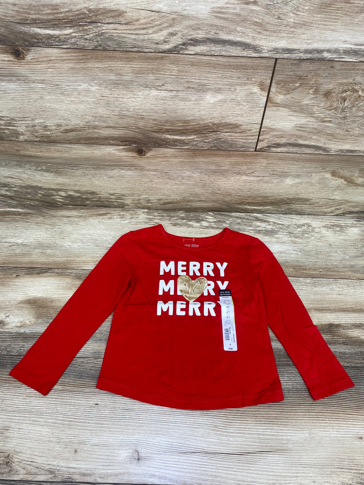 NEW Okie Dokie Merry Long Sleeve Shirt Red sz 4T
