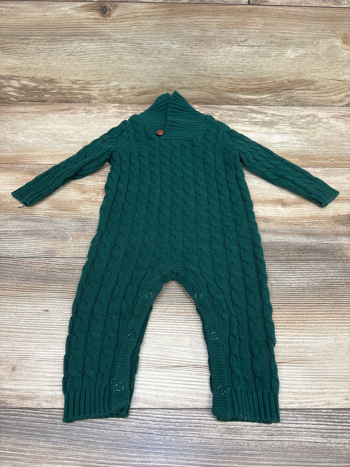 Tahari Shawl-Collar Cable Knit Coverall Green sz 3-6m