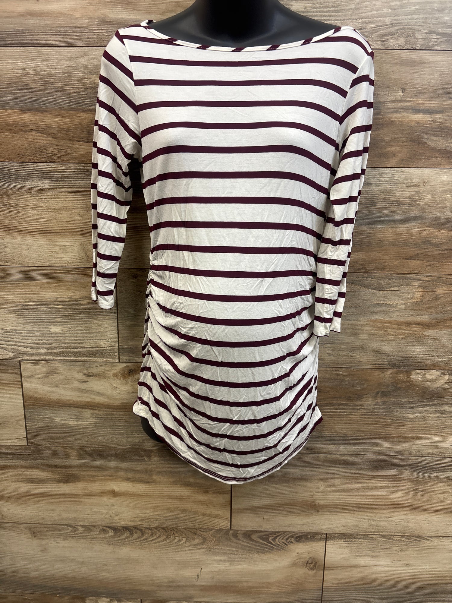 Loveappella Maternity Striped Half Sleeve Ruched Shirt White sz Medium