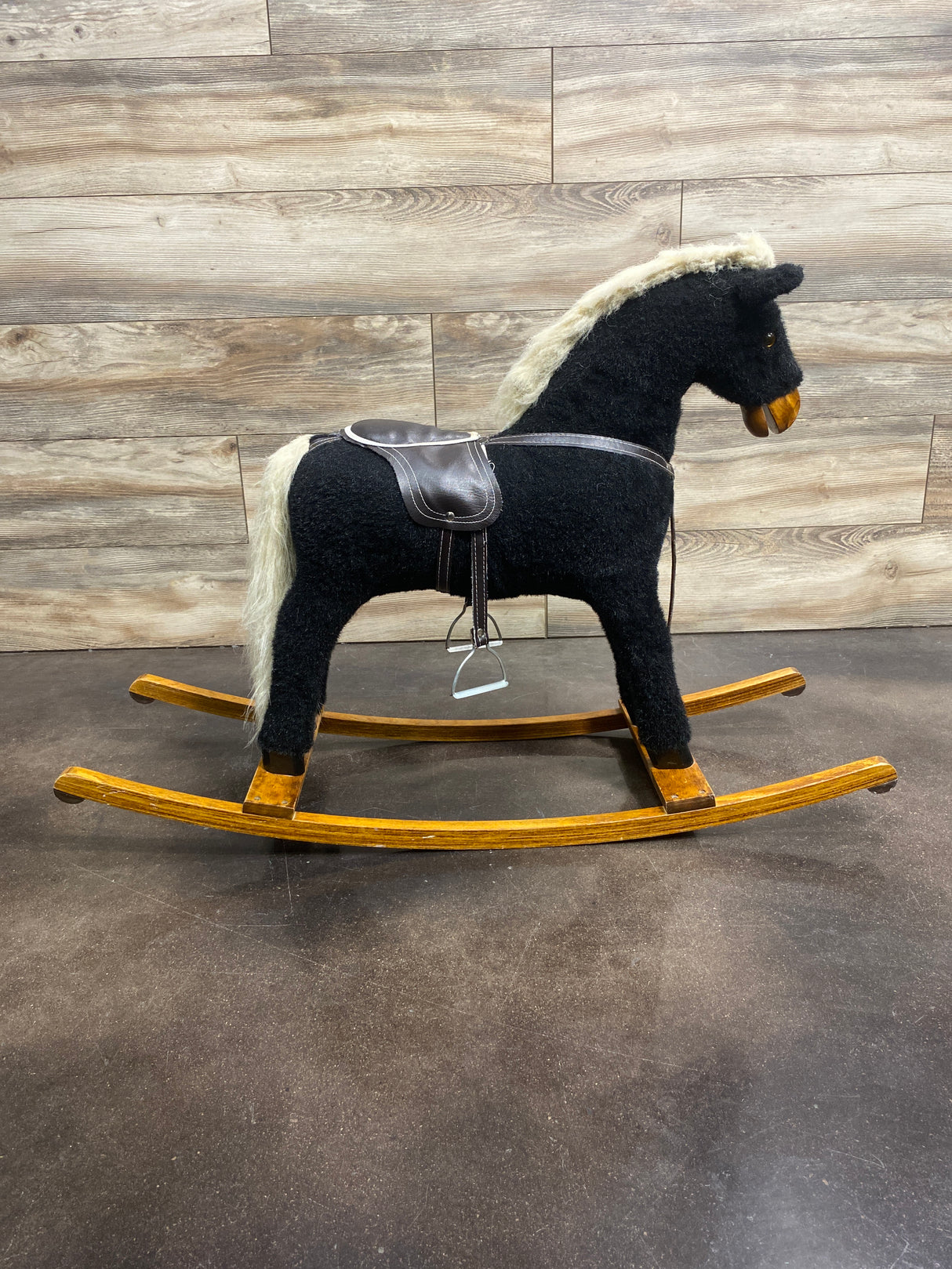 Rocking Horse Vintage Black Beauty Plush Wooden Rocker