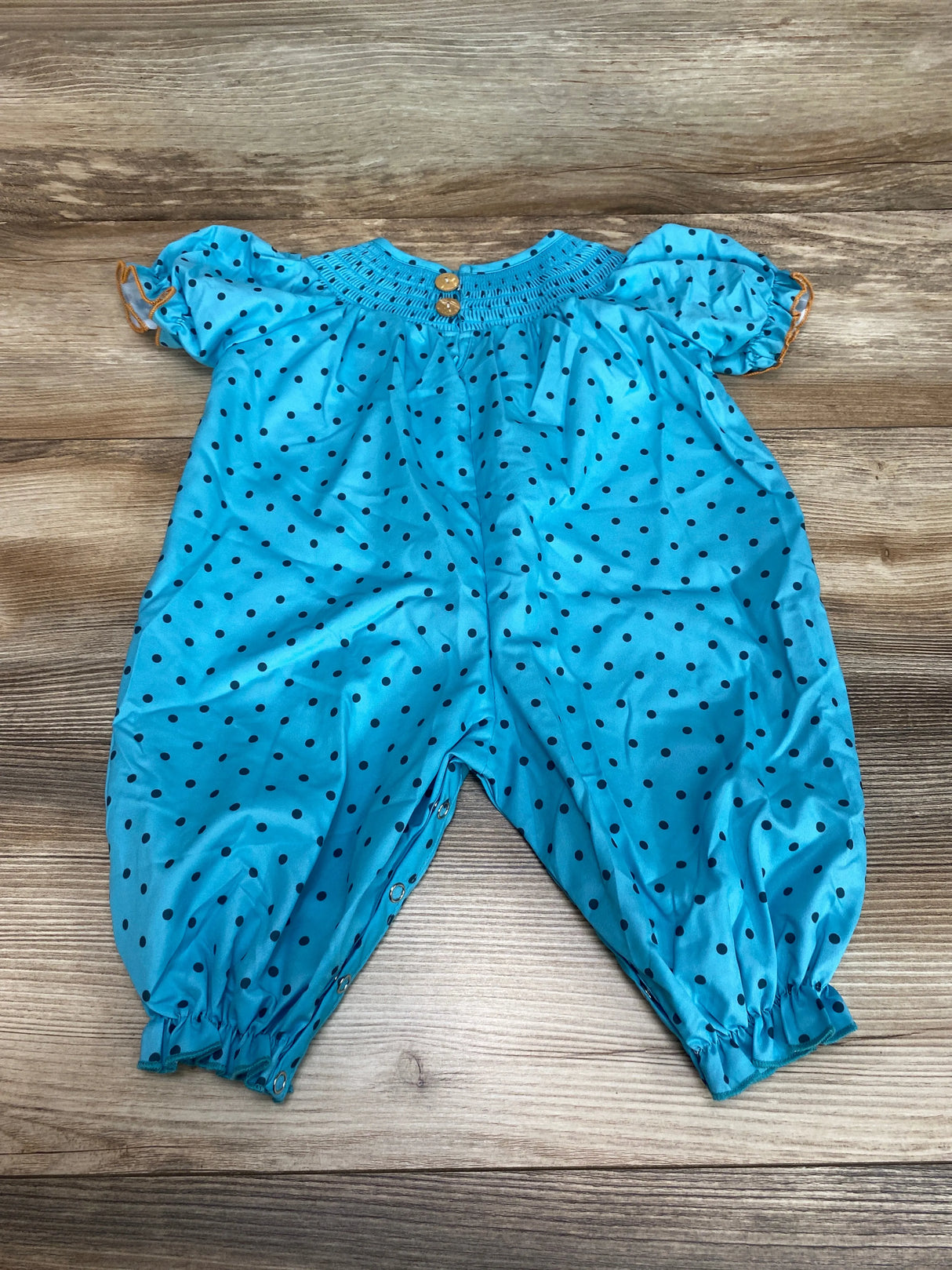 Marie Nicole Blue Polka Dotted Smocked Pumpkin Romper sz 3-6m - Me n Mommy To Be
