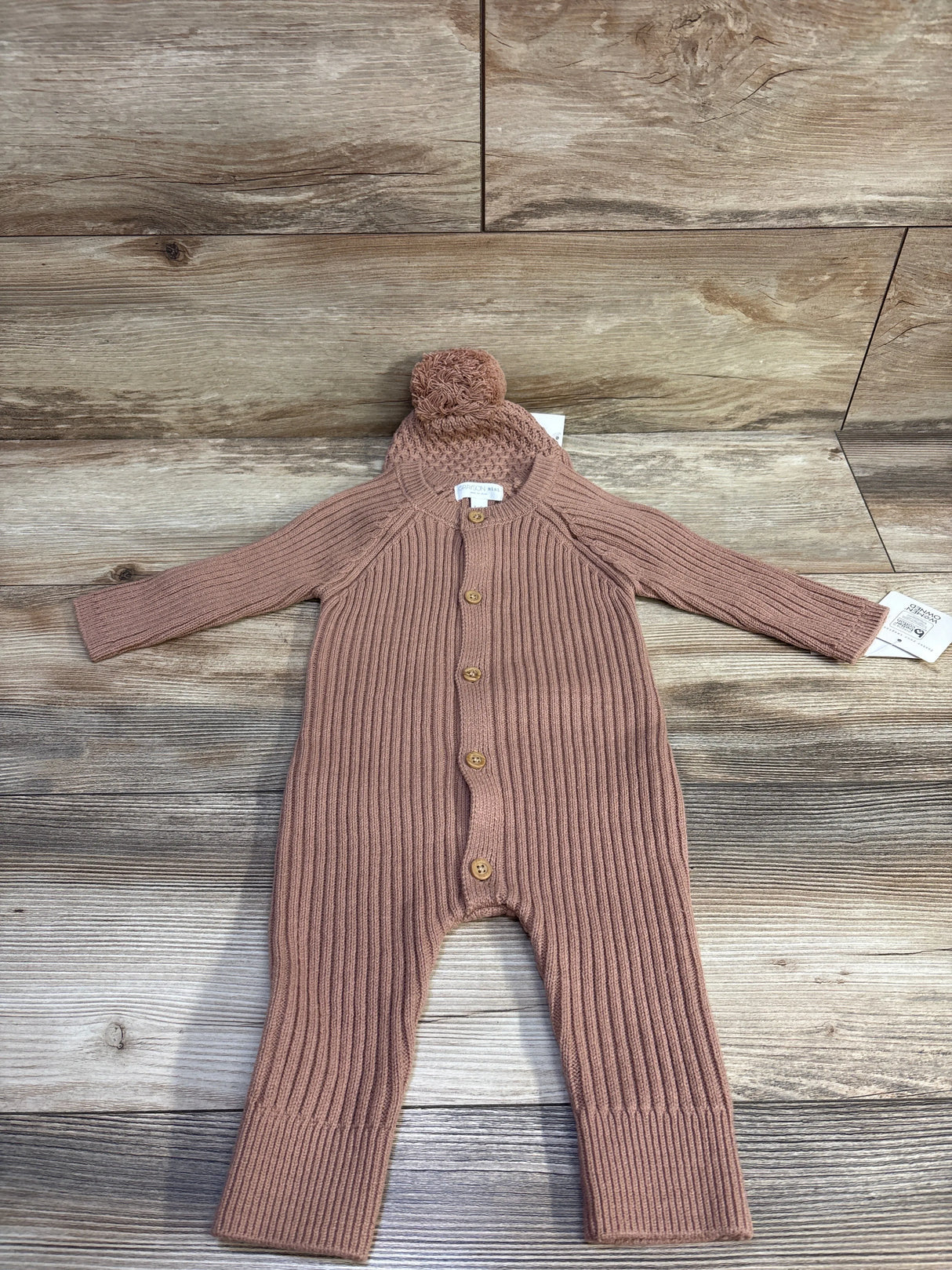 NEW Grayson Mini 2pc Knit Button Coverall & Hat Set Brown sz 3-6m