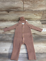 NEW Grayson Mini 2pc Knit Button Coverall & Hat Set Brown sz 3-6m
