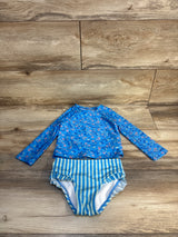Cat & Jack Long Sleeve 2pc Floral Rash Guard Blue sz 2T