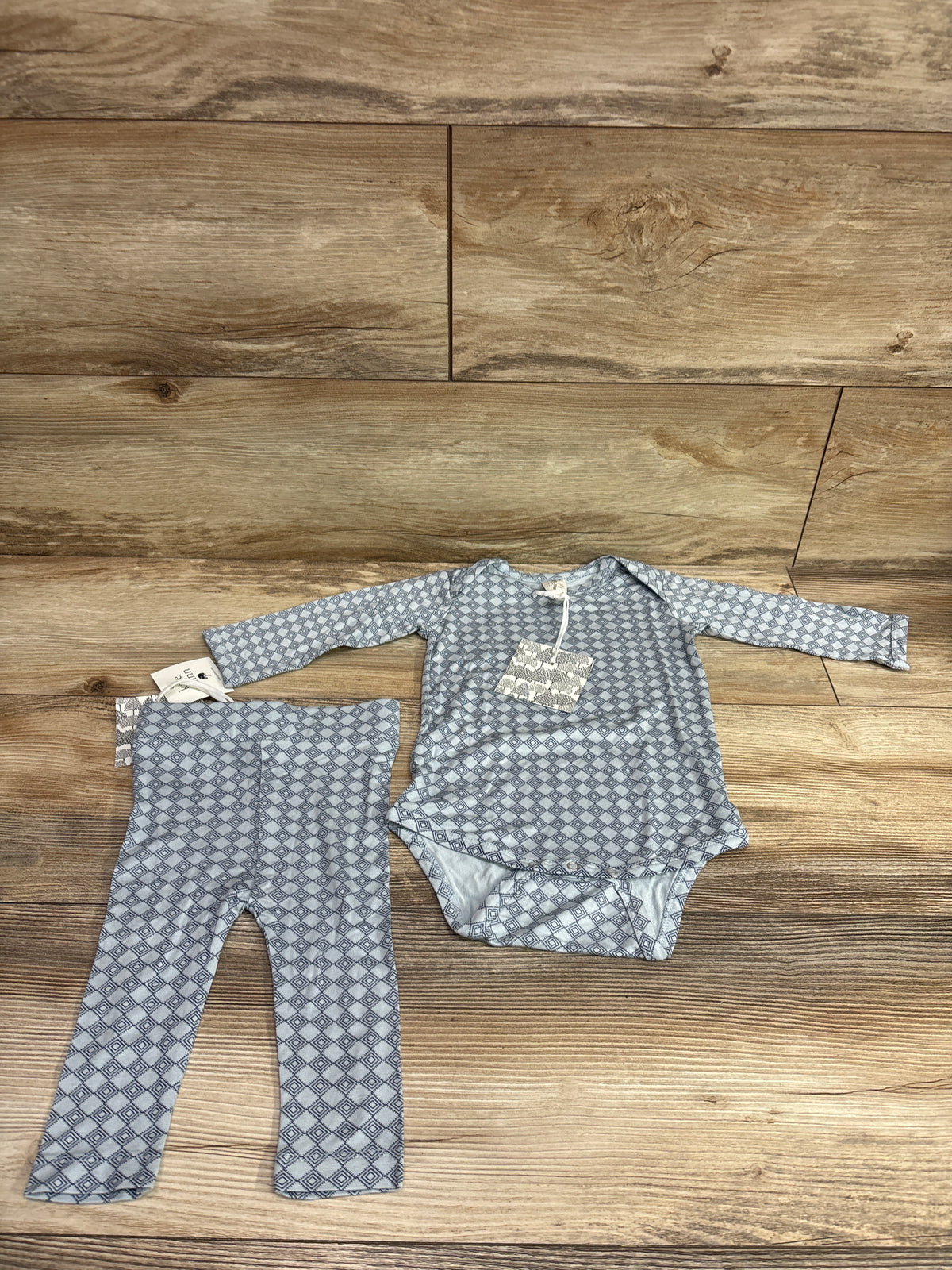 NEW Kate Quinn 2pc Bamboo Long Sleeve Bodysuit & Pants Set Blue sz 6-12m