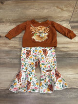 BULINGNA 2pc Highland Cow Sweatshirt & Flare Pants Set Brown sz 12-18m