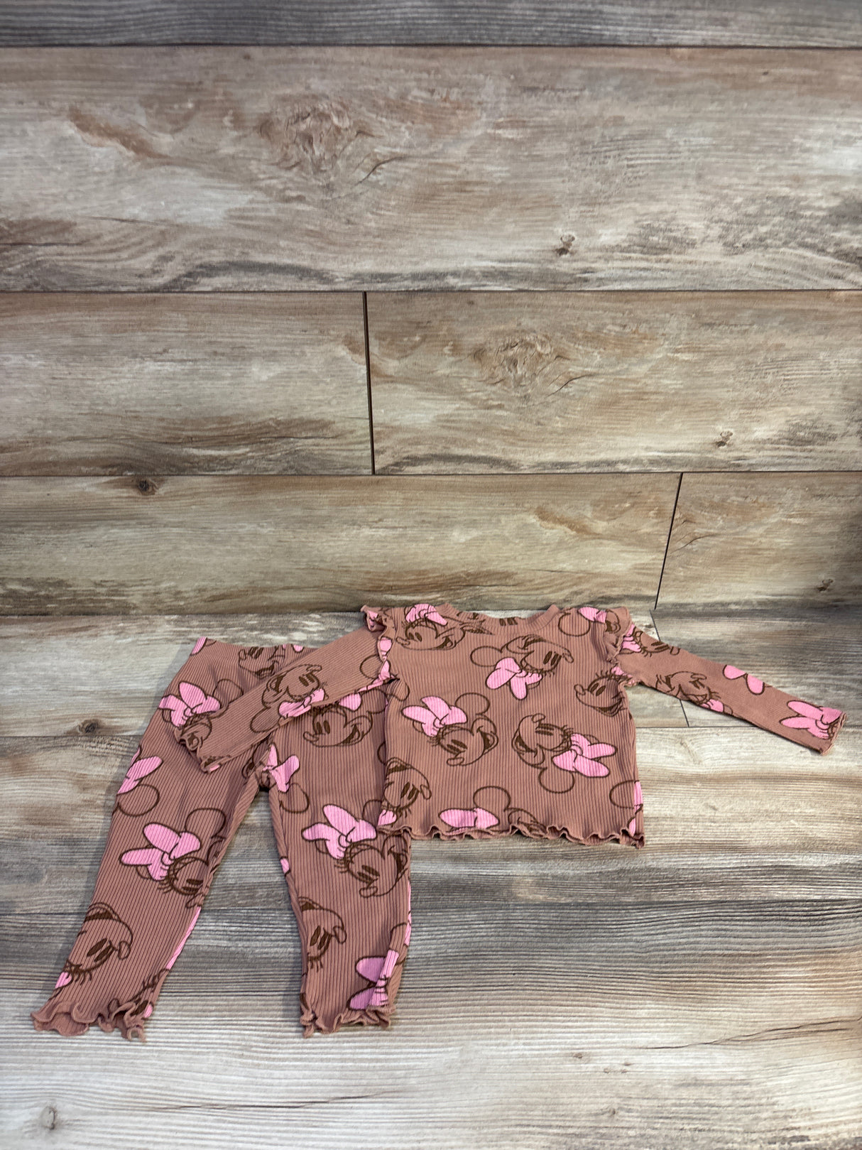 Disney Baby 2pc Ribbed Minnie Mouse Shirt & Pants Set Brown sz 18m