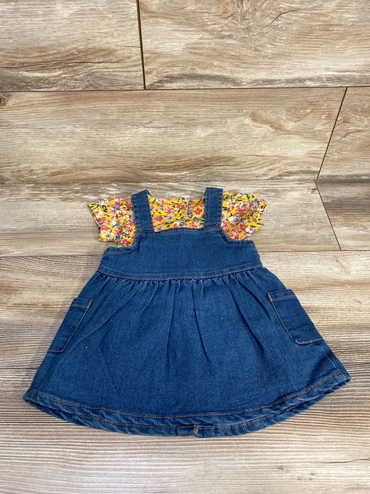 BCBG Girls 2pc Floral Bodysuit & Denim Jumper Blue sz 12m