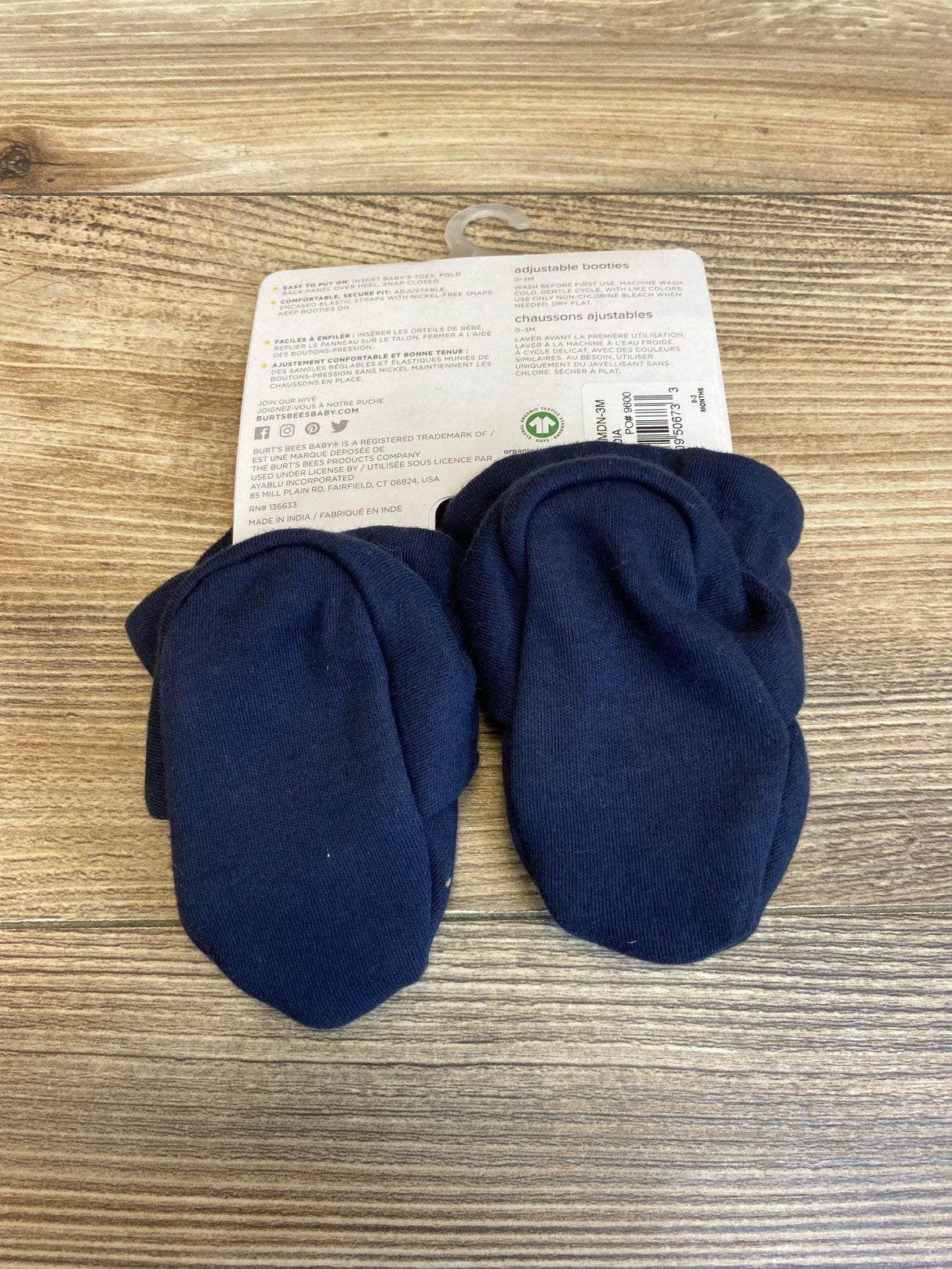 NEW Burt's Bees Baby Organic Adjustable Booties Navy Blue Sz 1c