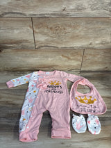 Shein 3pc Daddy's Little Princess Coverall, Bib, & Mittens Pink sz 1-3m