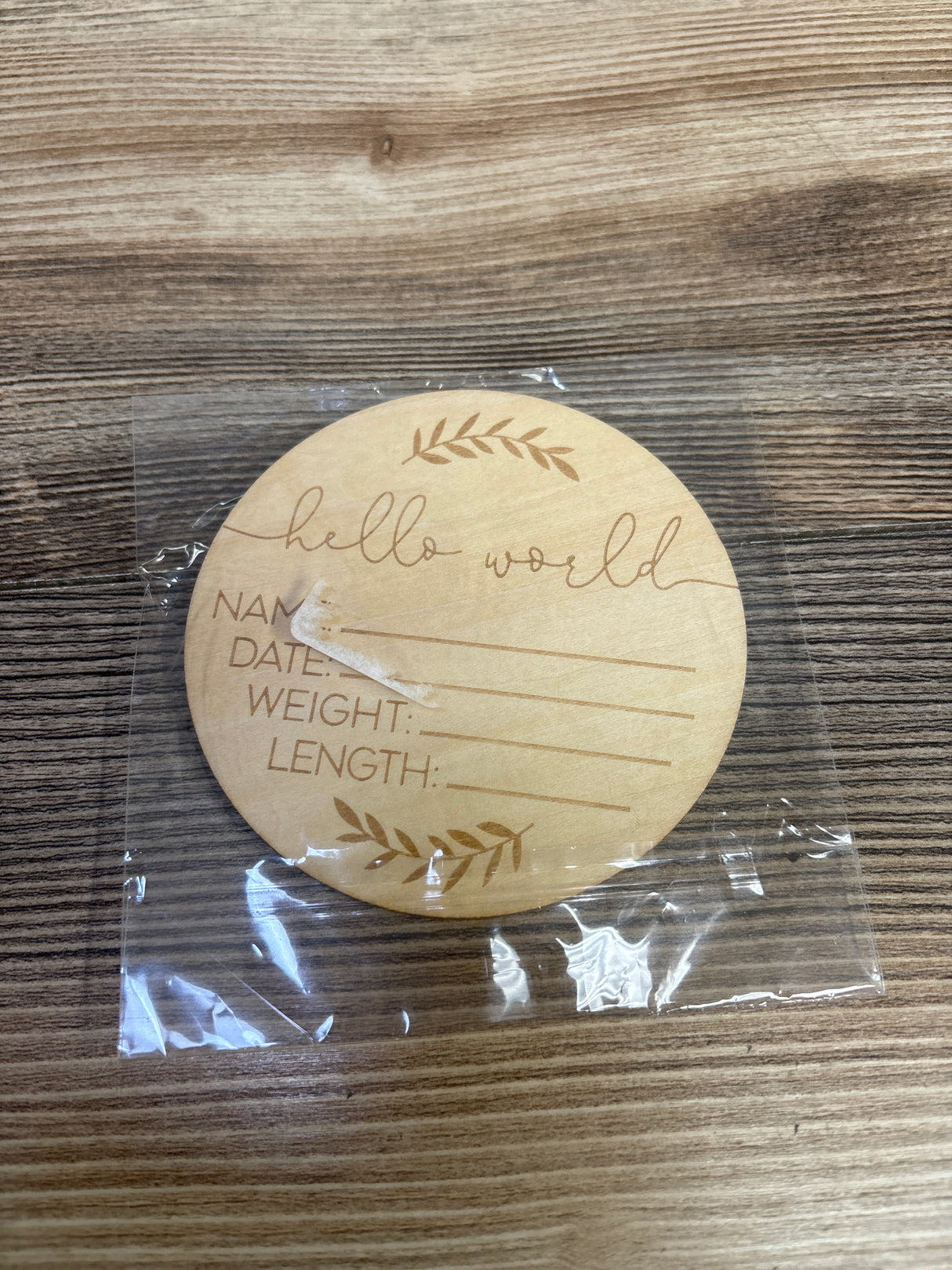 NEW Baby Announcement 'Hello World' Wooden Coaster