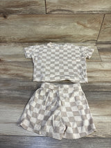 Checkered 2pc Shirt & Shorts Set Tan sz 12-18m