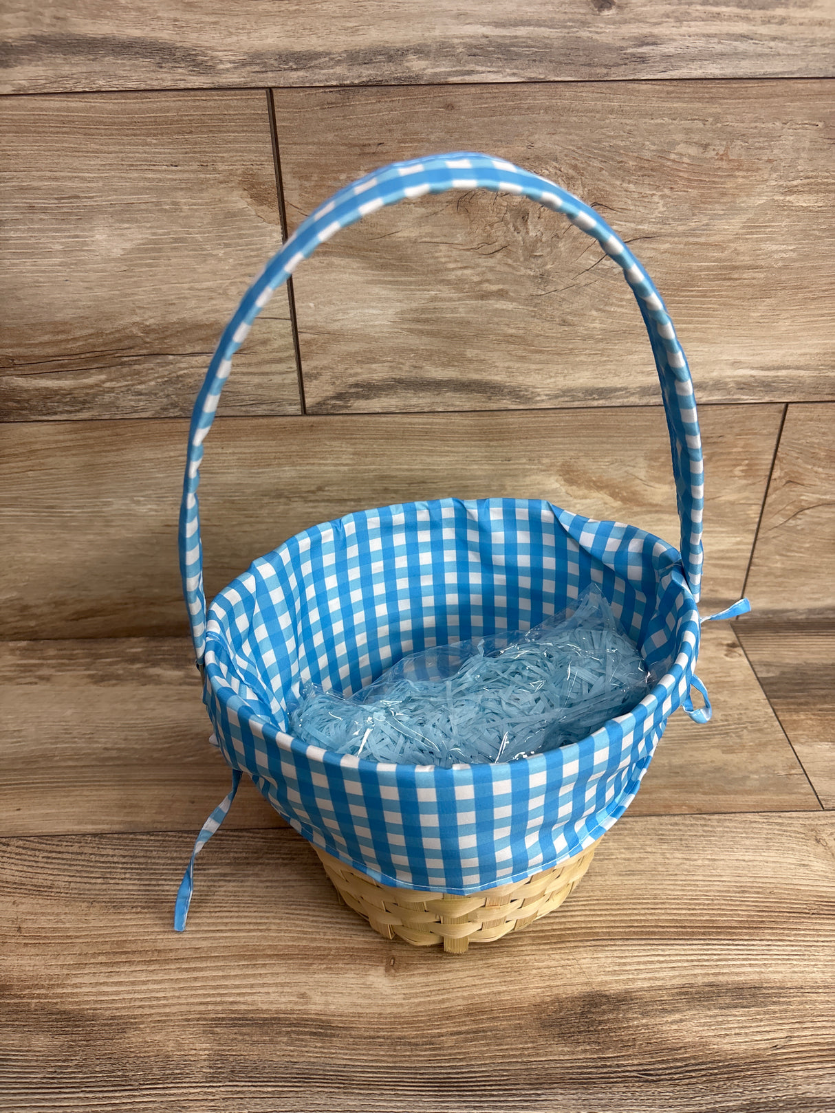 NEW 9" Easter Basket with Blue Gingham Lining & Blue Grass