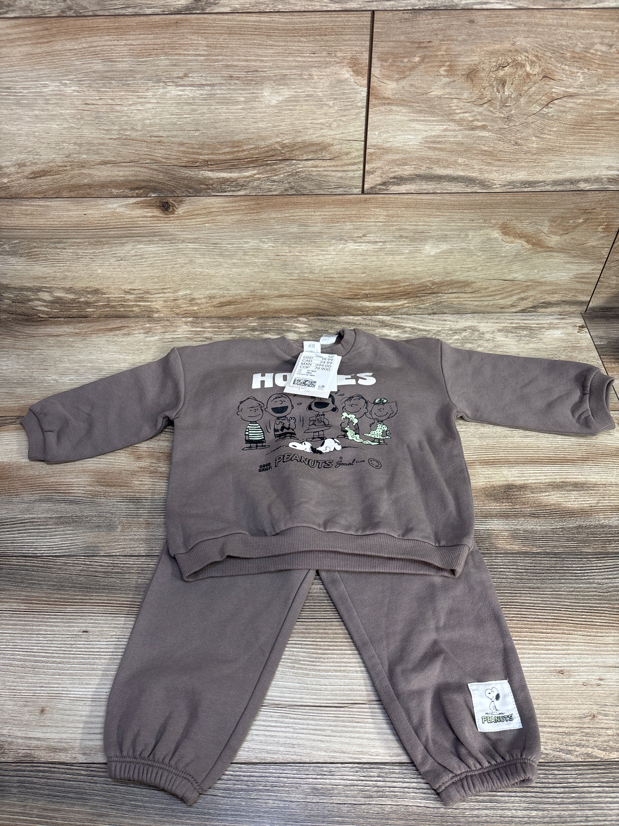 NEW H&M Peanuts Sweatshirt & Joggers 2pc Set Brown sz 18m