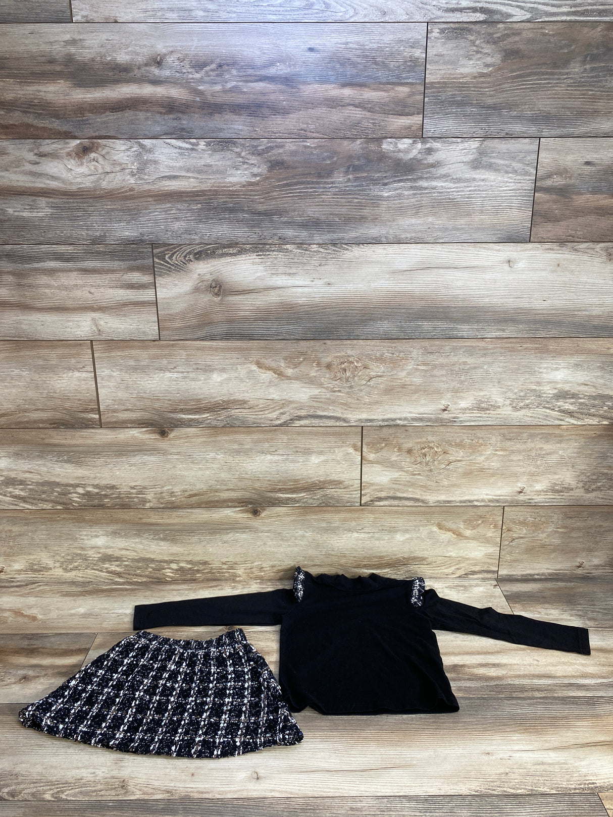 2pc Long Sleeve Shirt & Tweed Skirt Set Black sz 5-6
