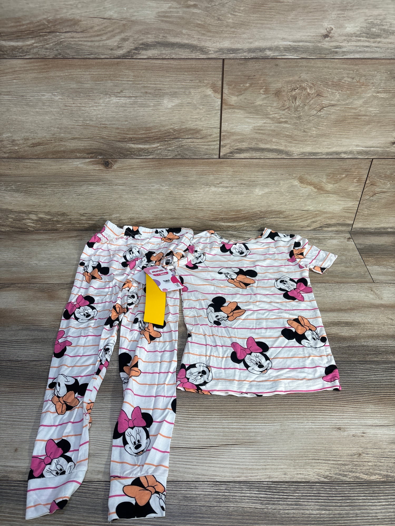 NEW Disney Junior Minnie 2pc Short Sleeve Viscose Snug Fit Pajama Set White sz 5T