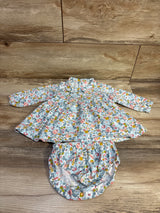 2pc Floral Long Sleeve Collared Top & Bloomers Set Blue sz 12m