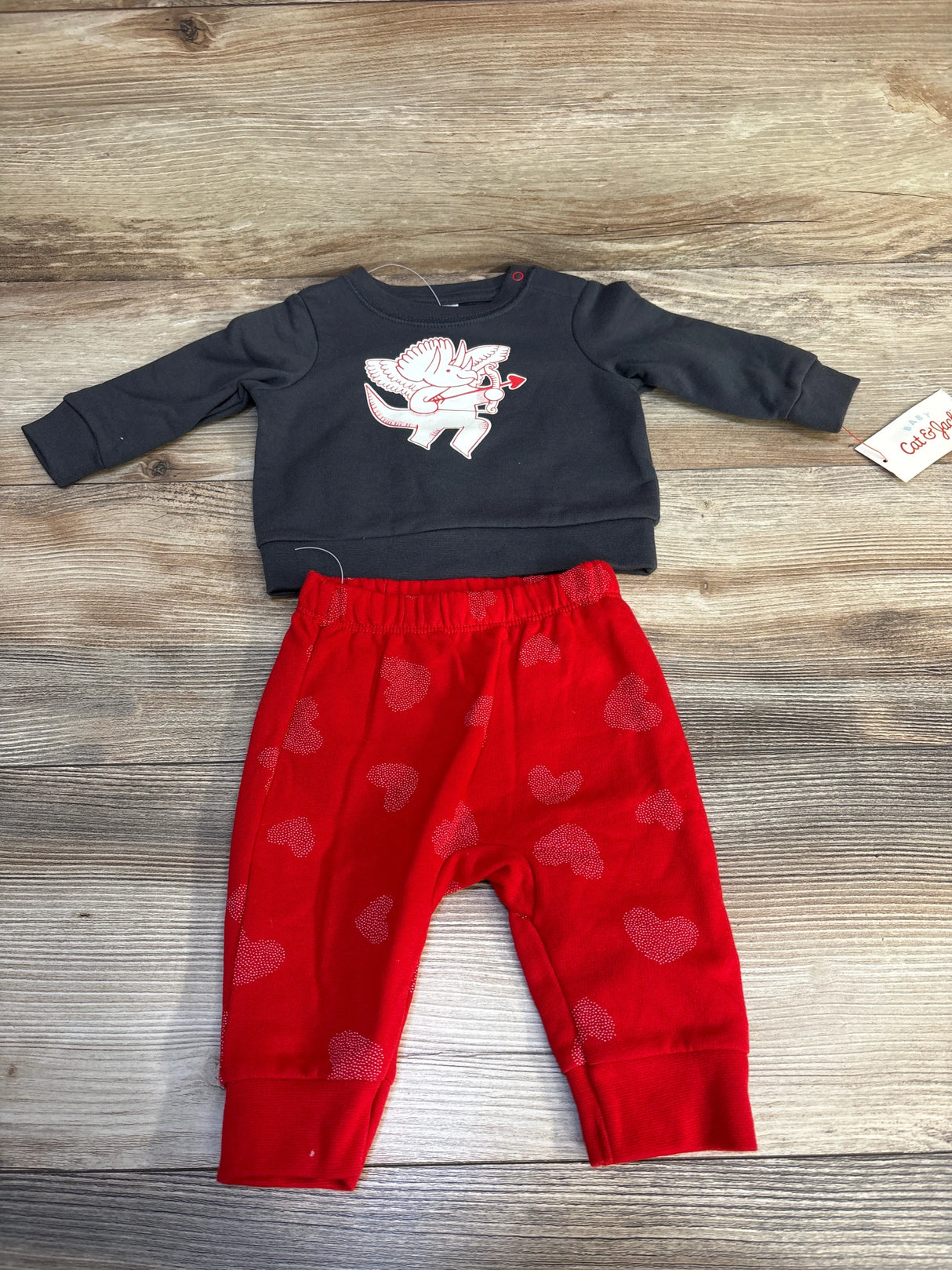 Cat & Jack 2pc Dino Cupid Sweatshirt Set Grey sz 0-3m