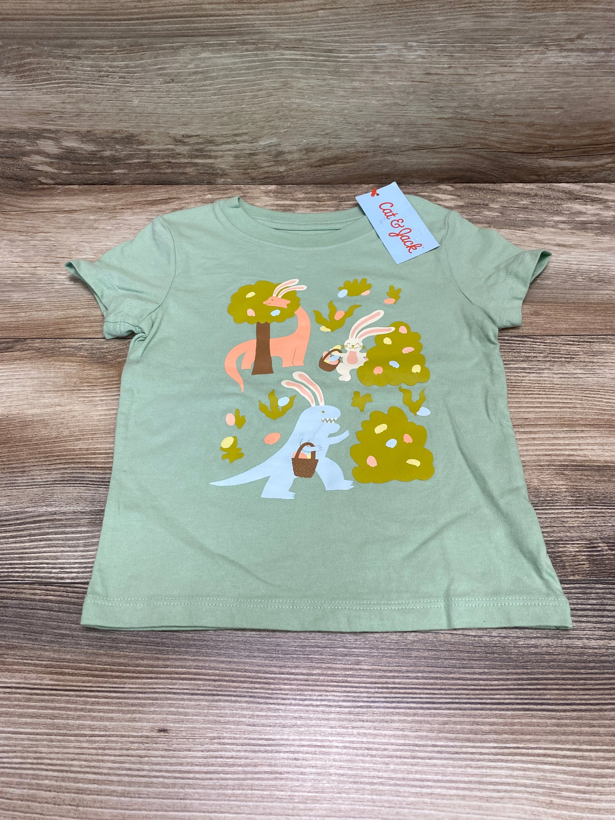 NEW Cat & Jack Dinos & Bunny Shirt Green sz 18m