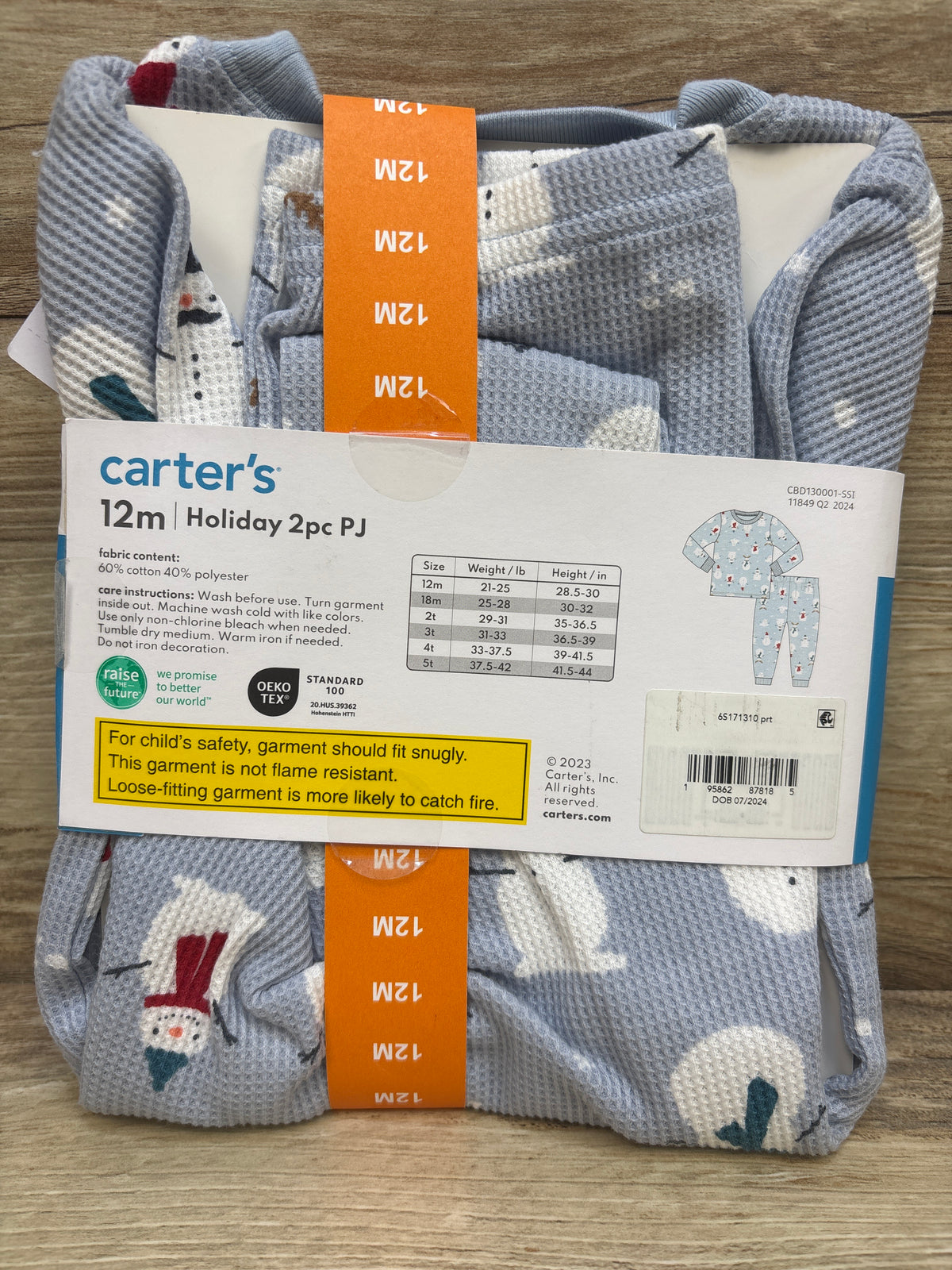 NEW Carter's 2pc Waffle Knit Holiday Pajama Set Blue sz 12m